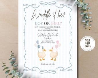 d'invitation révélez le sexe dandinez-vous | Baby shower de thème d'oie de canard de Zazzle.be Liste d'envies Vous avez des idées ? Impression sur toile modifiable 5 x 7 | Téléchargement instantané
