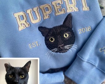 Pet Embroidered Sweatshirt, Custom Pet Face and Name Embroidered Sweatshirt From Photo,Pet Lovers Gift,Personalized Cat Dog Face Embroidered