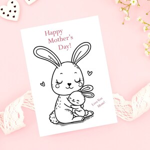 Printable B&W Mother&#39;s Day Card Cute Bunny Card for Mother Happy Mothers Day Cards BW Mothers Day Gift