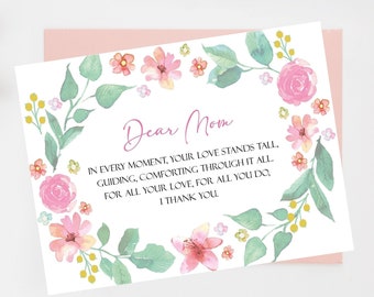Cartão floral para o Dia das Mães com poema (PDF)