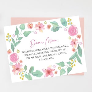 Biglietto d'auguri floreale stampabile per la festa della mamma con poesia Biglietto d'auguri per la festa della mamma per la mamma Biglietto d'auguri per la festa della mamma carino Mamma Biglietti d'auguri per la festa della mamma Regalo per la festa della mamma