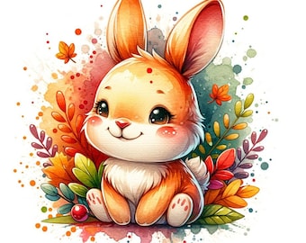 Autumn Bunny Digital Files Cute Bunny Clip Art