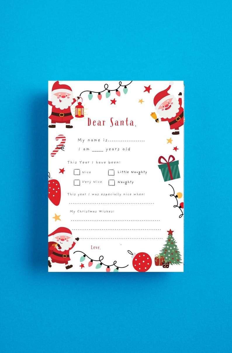 Letter to Santa Printable, Kids Christmas Wish List, Instant Download ...