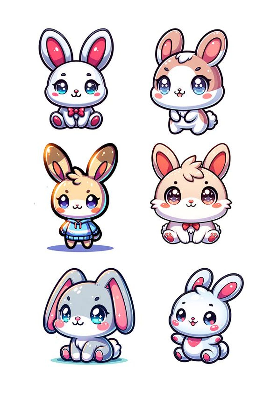 Bundle of 24 Cute Chibi Rabbits Clipart / Kawaii Bunnies - Etsy