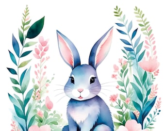 Bunny Nursery Print, Watercolor Rabbit Art (Digital Print)