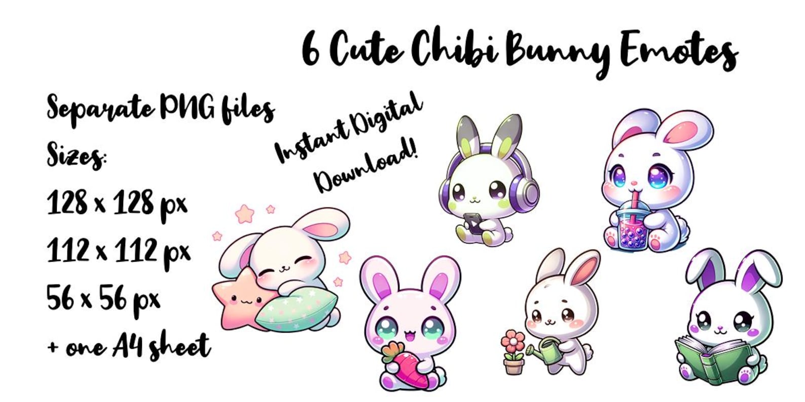Bundle of 24 Cute Chibi Rabbits Clipart / Kawaii Bunnies - Etsy