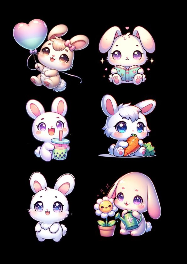 Bundle of 24 Cute Chibi Rabbits Clipart / Kawaii Bunnies - Etsy