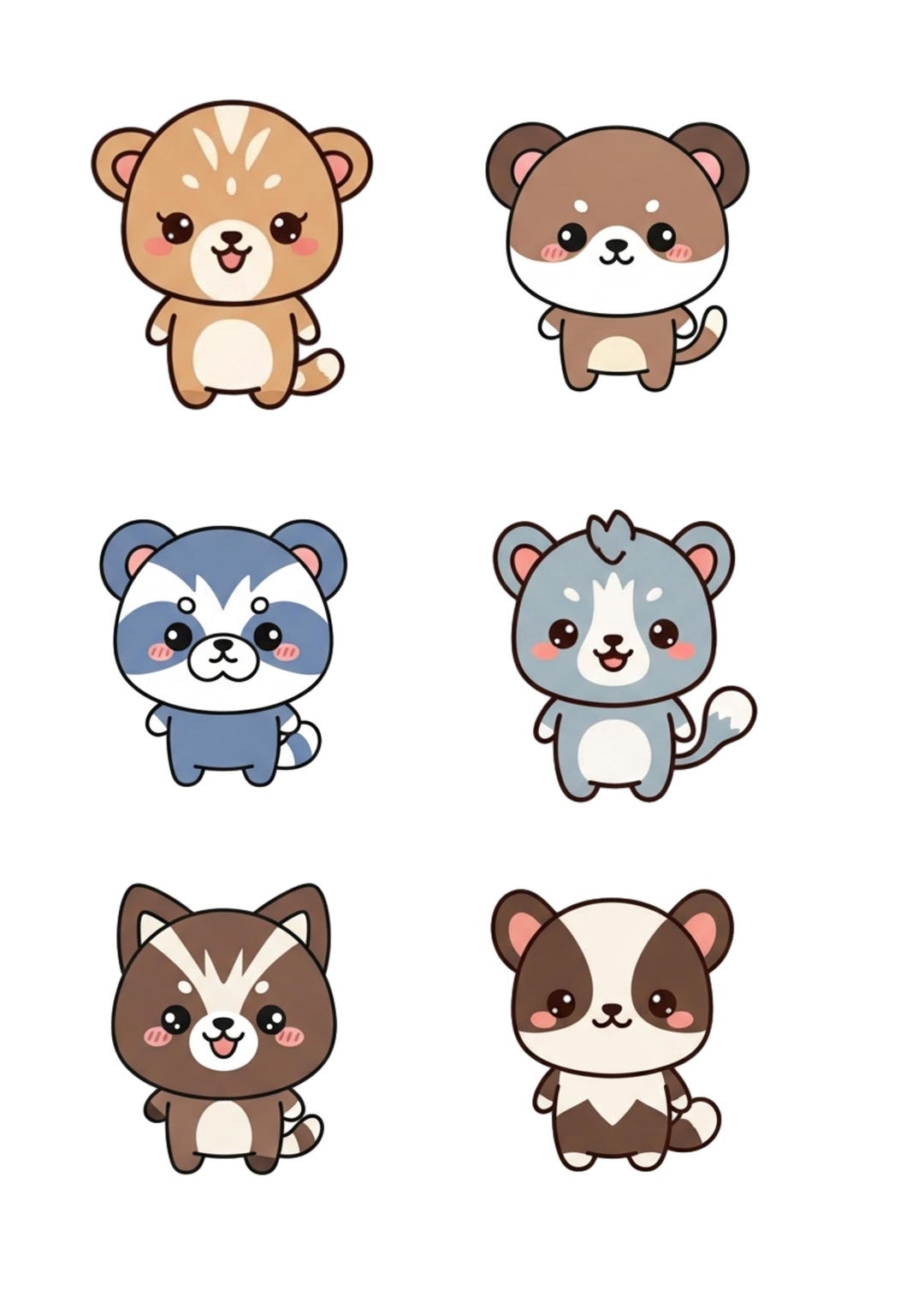 Kawaii Animal Clipart Set | 6 X Chibi Animals (digital Download) - Etsy
