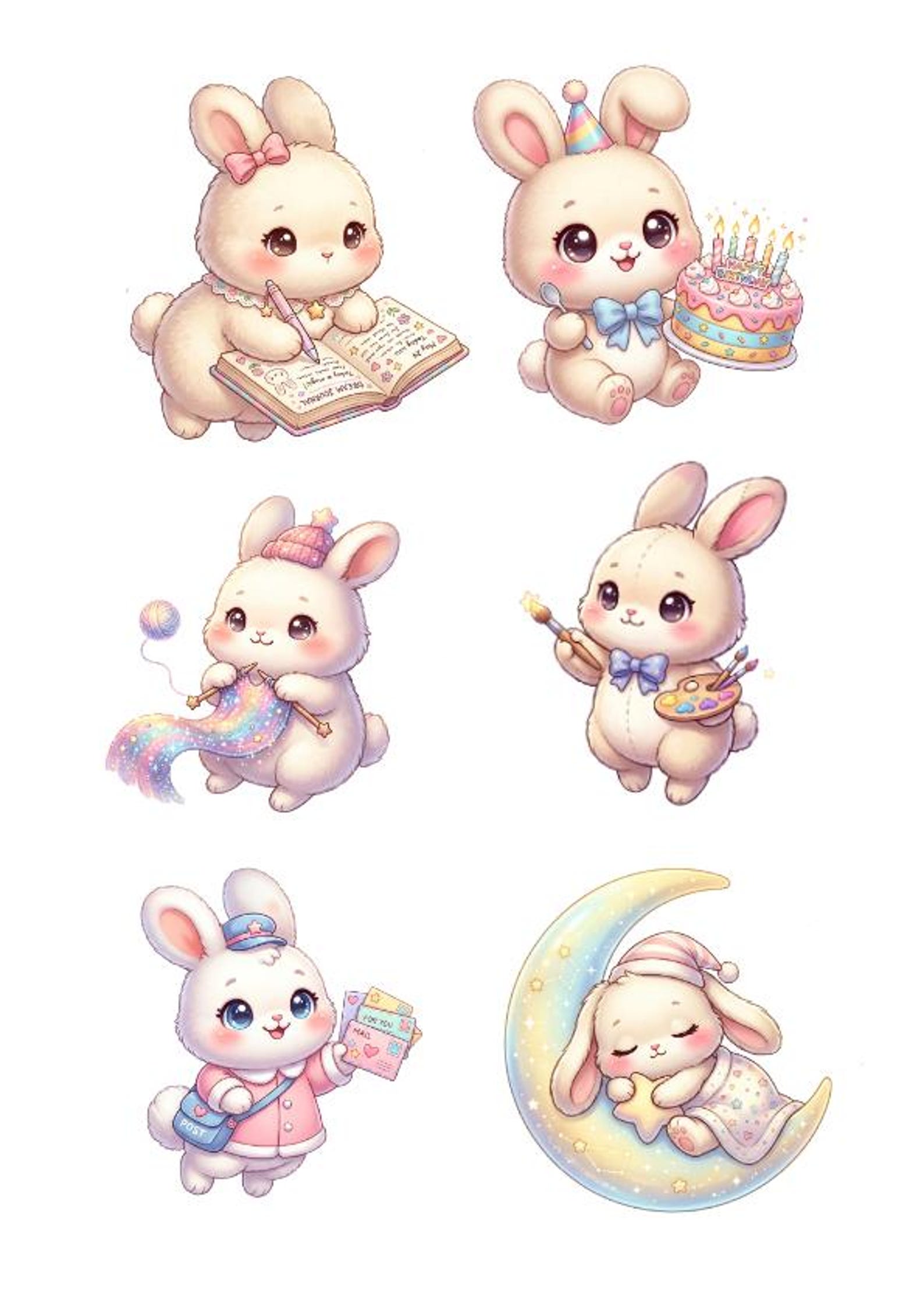 Bundle of 24 Cute Chibi Rabbits Clipart / Kawaii Bunnies - Etsy