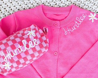 Custom Hand Embroidered Cardigan | Girls Personalized Cardigan | Personalized School Uniform for Girls |   Toddler Cardigan | Girls Sweater