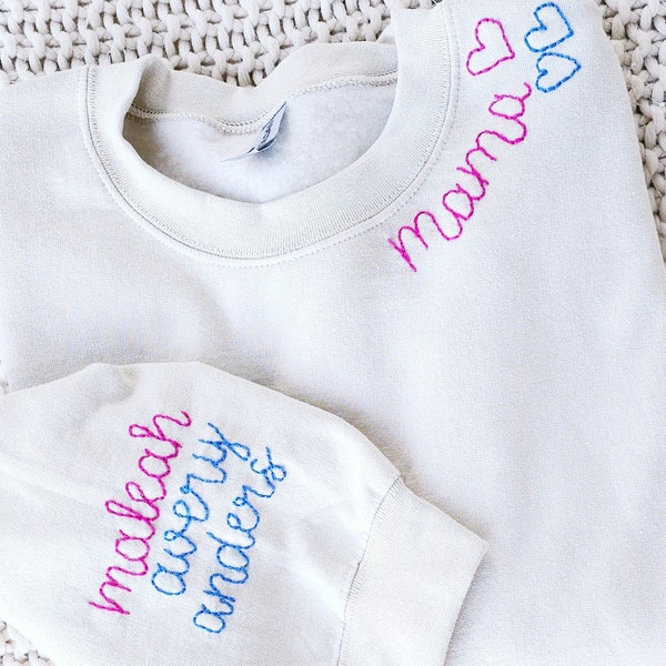 Mama Sweatshirt | Hand Embroidered | Custom Hand Embroidered Sweatshirt | Momma |Grandma | Nana | Personalized Gift | Collar Embroidery