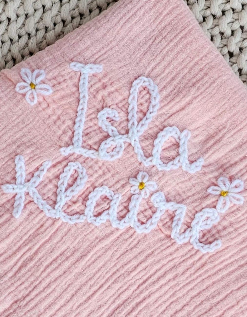 Custom Hand Embroidered Swaddle Blanket Baby Blanket Baby gift Baby Announcement Personalized Gift Hand Embroidered Gift Newborn image 3