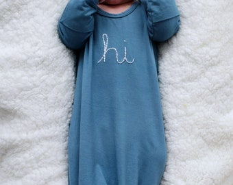 Custom Hand Embroidered Newborn Gown | Personalized Gift | Baby Announcement | Hand Embroidered Baby Outfit | Personalized Name Newborn Gown