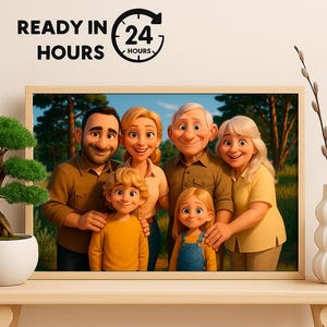 Turn Picture Into a Cartoon Pixar Pictures Into Cartoons Recreate Photo Pixar Style Family Portrait Unique Gift Illustration Digital Artwork