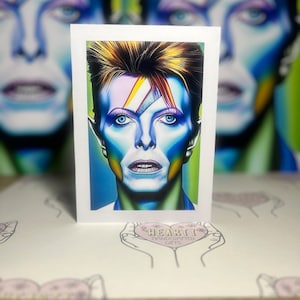 Cartão David Bowie feito à mão, design colorido de pop art, presente para amantes da música, cartão de felicitações exclusivo