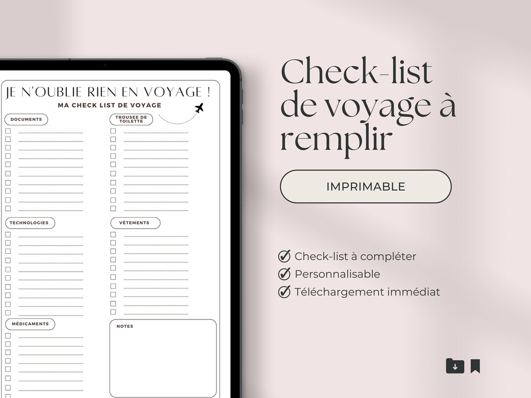 Checklist de voyage en français Travel packing list Etsy France