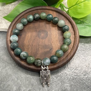 1 PC Handmade 8mm Stone Bead 6.25&quot; Plus Stretch Bracelet With Jewish Torah Charm A2881
