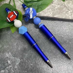 2 PC Handmade Silicone Bead & Rhinestone Black Ink Pen Set New Football Rugby A3777