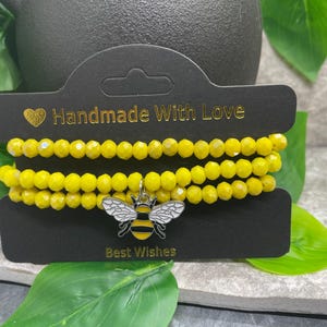 3 PC Handmade Beaded Boho 6.5” Plus Stretch Charm Bracelet Set Bee B3686