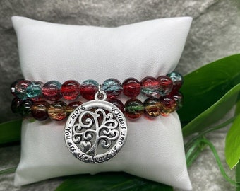 2 piezas hechas a mano con cuentas apilables 7 "más pulsera elástica con forma de corazón para mamá nuevo B1458