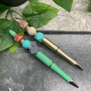 2 PC Handmade Silicone Bead & Rhinestone Black Ink Pen Set New Football Rugby A3779