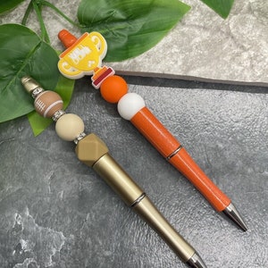 2 PC Handmade Silicone Bead & Rhinestone Black Ink Pen Set New Football Rugby A3778