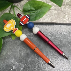2 PC Handmade Silicone Bead & Rhinestone Black Ink Pen Set New Football Rugby A37780