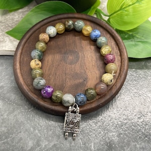 1 PC Handmade 8mm Stone Bead 6.25&quot; Plus Stretch Bracelet With Jewish Torah Charm A2884