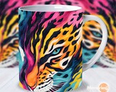 Colorful Tiger Mug Wrap, 11oz and 15oz Coffee Mug Wrap, Mug Sublimation Design, Tiger Mug Wrap Template, Instant Digital Download PNG