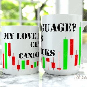 Envoltório de caneca em bastão de vela de 4 gráficos | Stick Venda e Compre Design Gráfico PNG | Design de café de 11 onças | Modelo de gráfico de ações de velas | Design de castiçal