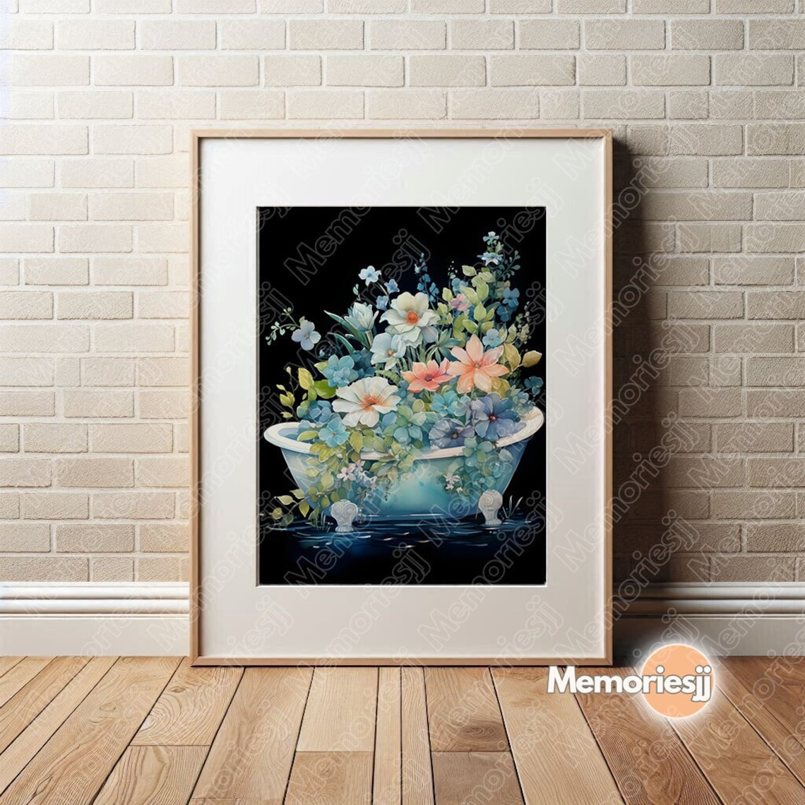 Floral Printable Bathtub Wall Art, Floral Wall Decoration, Art Poster ...