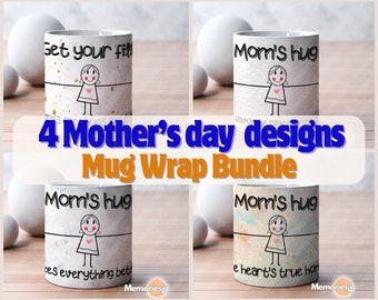 4 Mother's Day Designs For Sublimation, Mom Mug Wrap Bundle, 11oz&15oz Coffee Mug Wrap PNG, Phrases Design Mug Template, Digital Download