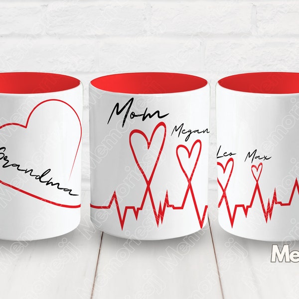 Personalized Mother's Day Mug Wrap Bundle, Mom 11oz Mug Wrap, Custom Up to 5 Kids Mom's Heart PNG, Grandma's Heart Designs For Sublimation