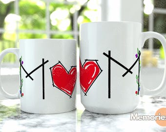 Mothers Day Mug Wrap| Hand Drawn Heart Design| Minimalist Hearts and Flowers Mug Wrap| 11oz Mug Design| Mothers Day Mug Template| Hearts PNG