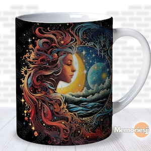 Celestial Mystical Moon and Sun Mug Wrap| Astrology Mug Wrap| Sublimation Mug Wrap PNG| 11oz Coffee Mug Wrap| Mystical Zodiac Mug Wrap