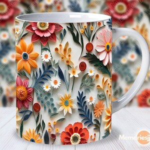 Wild Flowers Mug Wrap, Ceramic Mug Design,11oz and 15oz Coffee Sublimation Cup PNG, Mug Design Template, Sublimate Design, Digital Download