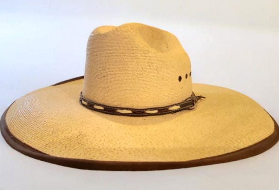 Vintage Straw Western Hat Long Oval Band Cowboy Rodeo 7 1 8 USA 57 Mexico Etsy