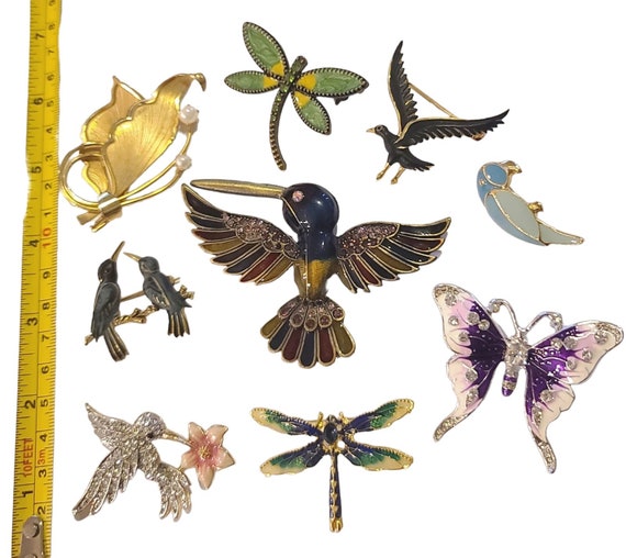 Vintage Brooches Huge Lot of 9 Bird Butterfly Dra… - image 2