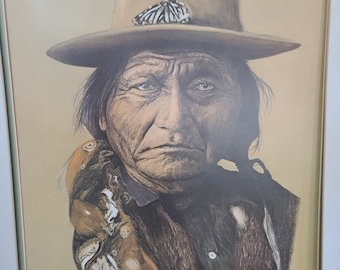 Chief Sitting Bull SketchPrint ofPortrait NativeAmerican-No Glass in Frame 24x33