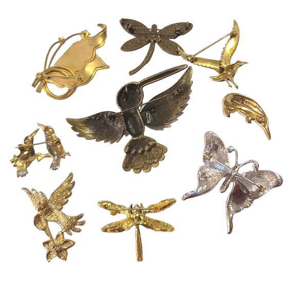 Vintage Brooches Huge Lot of 9 Bird Butterfly Dra… - image 4