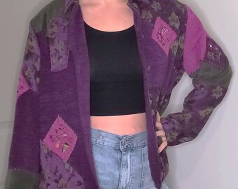Vintage Napa Valley Jacket Women Sz XL Embroidered Patchwork Purple