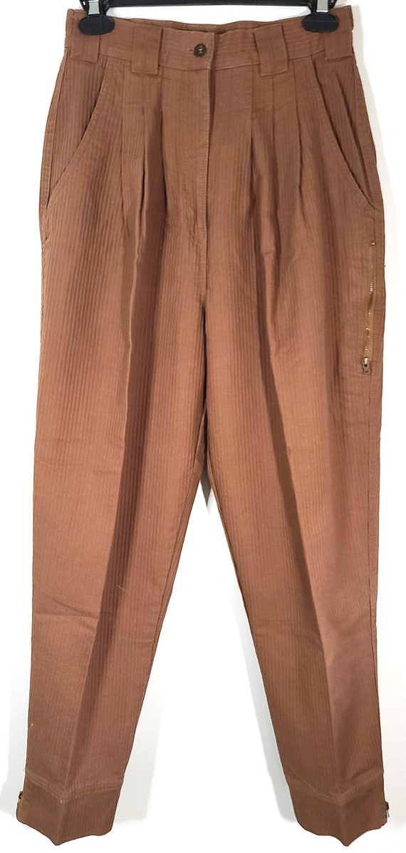 80s Vintage Together! Brown Cotton Pleated Pants s