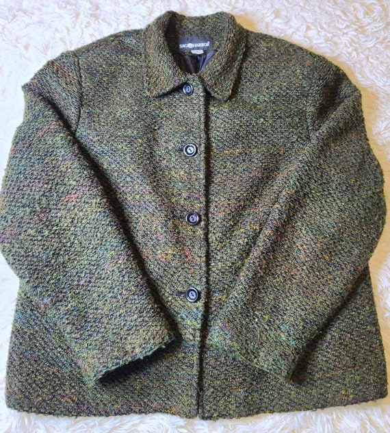 Sag Harbor Green Vintage Multicolor Tweed Button … - image 2