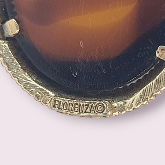 VTG Brooch Pin Set 3 Gold Tone Florenza Amber Gla… - image 3