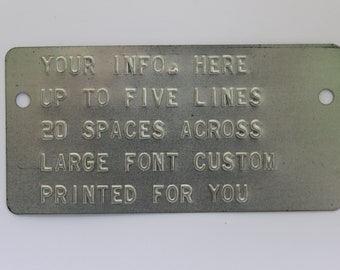 Embossed Metal Personal Plaque Information Plate