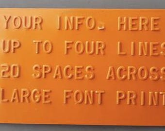 Orange Embossed Aluminum Personal Plaque Information Plate