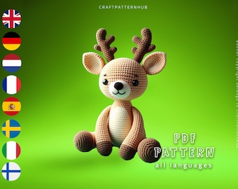 Deer Crochet Pattern, Deer Amigurumi Tutorial, Crochet Doll Pattern, Craft Pattern, Crochet Design, Gifts for Kids, Included Stitch Guide