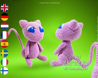 Mew Cat Crochet Pattern, Mew Amigurumi Pattern, Crochet Pattern, DIY Craft Pattern, Crochet Design, Gifts for Kids, Included Stitch Guide