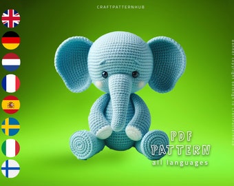 Elephant Crochet Pattern, Elephant Amigurumi Tutorial, Crochet Doll Pattern, Craft Pattern, DIY, Gifts for Kids, Included Stitch Guide