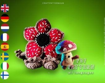 Demodog Monster Crochet Pattern Mushroom, Demodog Amigurumi Pattern, Crochet Tutorial, DIY Craft, Gifts for Kids, Included Stitch Guide